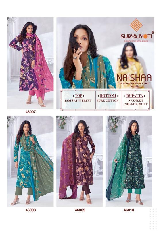 naishaa vol 46 by suryajyoti jam satin print casual suit for ladies