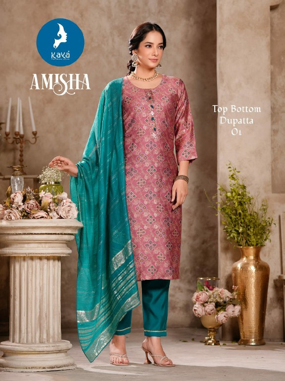 Kaya Amisha Wholesale Vertican Silk Straight Cut Top With Pant And Dupatta