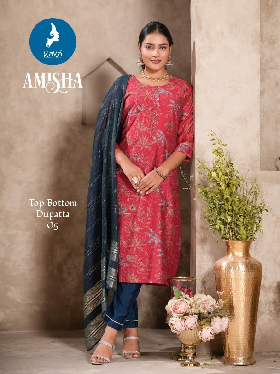 Kaya Amisha Wholesale Vertican Silk Straight Cut Top With Pant And Dupatta