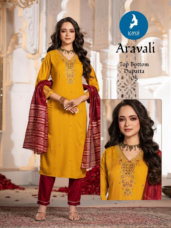 Kaya Aravali Wholesale Rayon Dobby Butti Tops With Pant And Dupatta