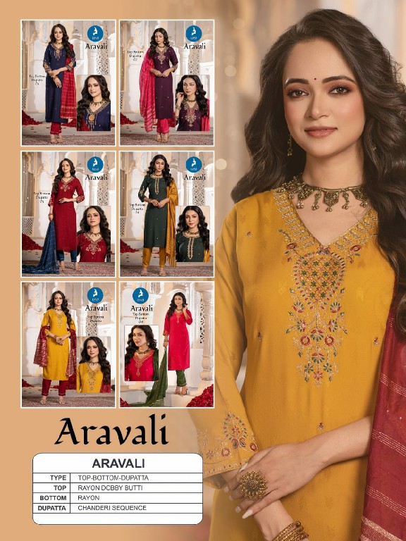Kaya Aravali Wholesale Rayon Dobby Butti Tops With Pant And Dupatta