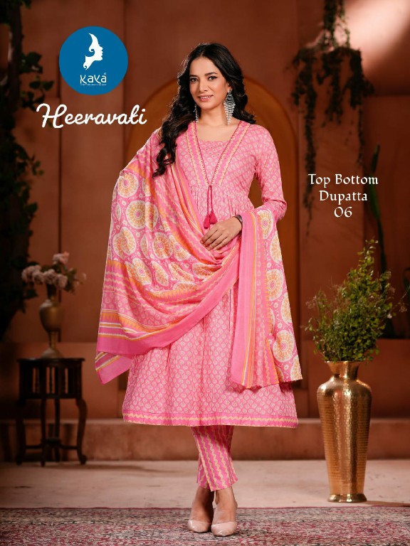 Kaya Heeravati Wholesale Cotton Print Flair Top With Pant And Dupatta