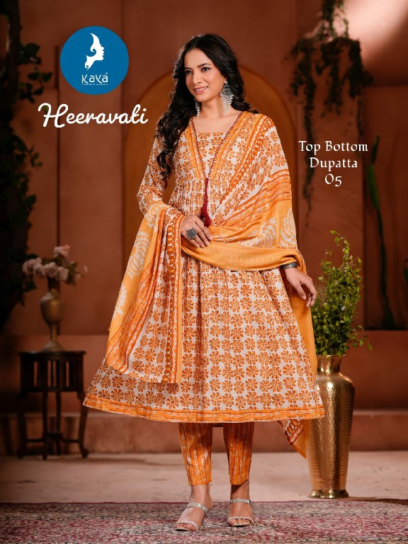 Kaya Heeravati Wholesale Cotton Print Flair Top With Pant And Dupatta