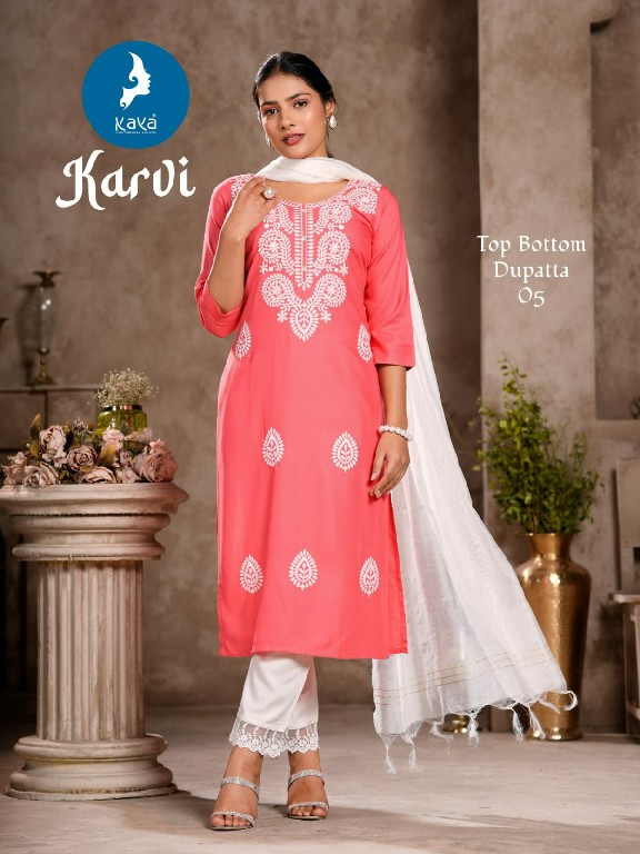 Kaya Karvi Wholesale Rayon Slub Fabrics Readymade Indian Salwar Suits