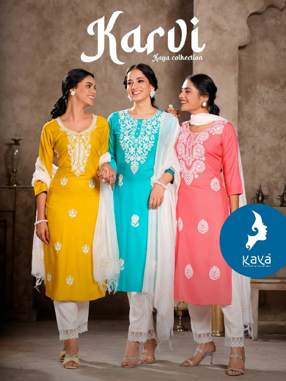 Kaya Karvi Wholesale Rayon Slub Fabrics Readymade Indian Salwar Suits