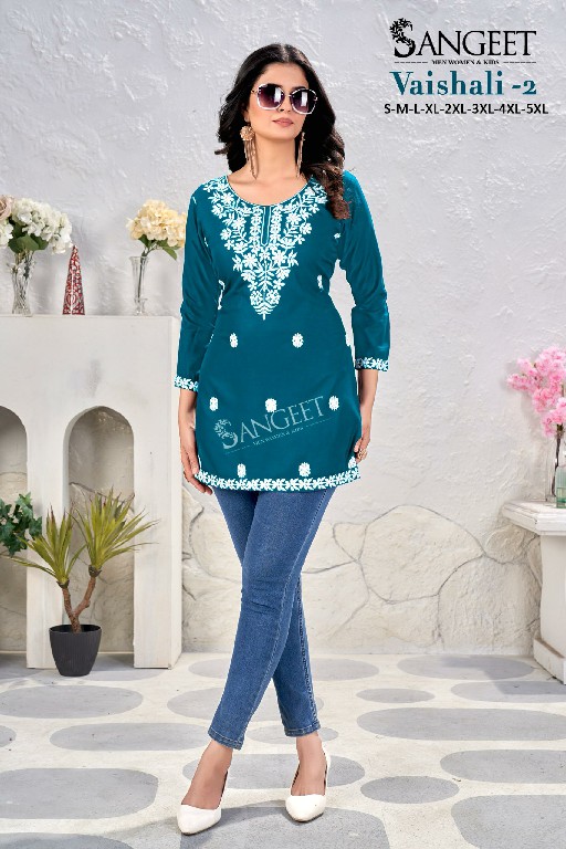 Sangeet Vaishali Vol-2 Wholesale Rayon Bombay Fabrics With Embroidery Work Short Tops