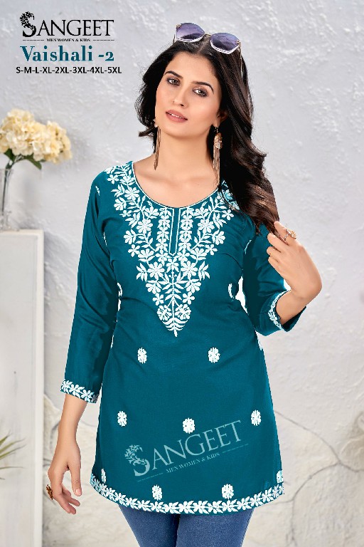 Sangeet Vaishali Vol-2 Wholesale Rayon Bombay Fabrics With Embroidery Work Short Tops
