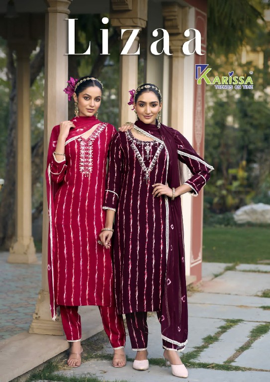 Karissa Lizaa Wholesale Pure Reyon Kurti With Pant And Dupatta