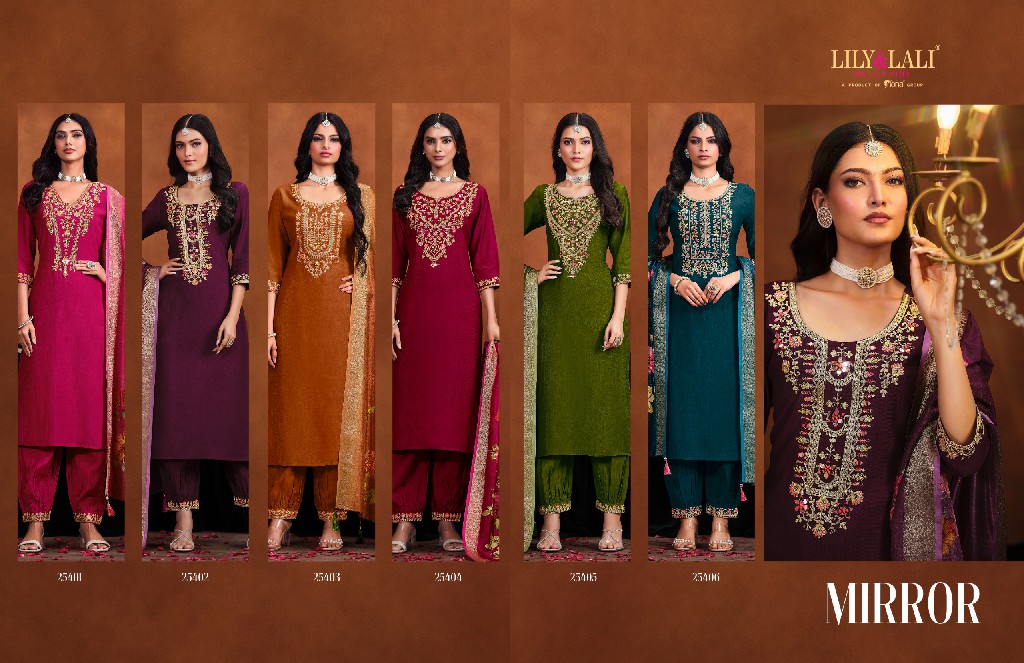 Lily And Lali Mirror Wholesale Mirror Work On Viscose Fabrics 3 Piece Collection