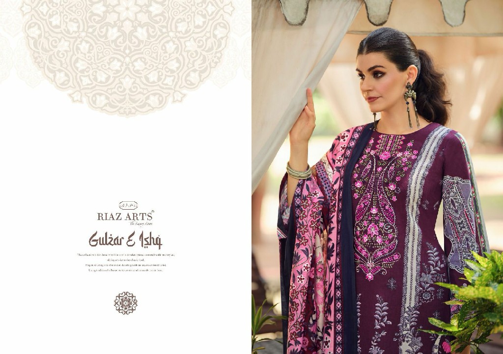 Riaz Arts Gulzar E Ishq Wholesale Pure Karachi Lawn With Work Dress Material