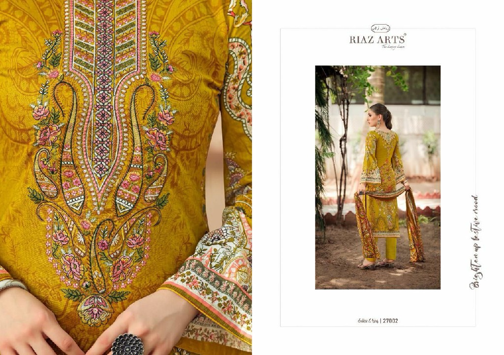 Riaz Arts Gulzar E Ishq Wholesale Pure Karachi Lawn With Work Dress Material