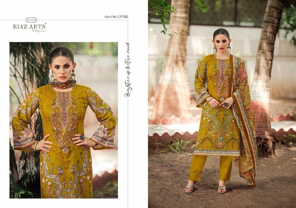 Riaz Arts Gulzar E Ishq Wholesale Pure Karachi Lawn With Work Dress Material