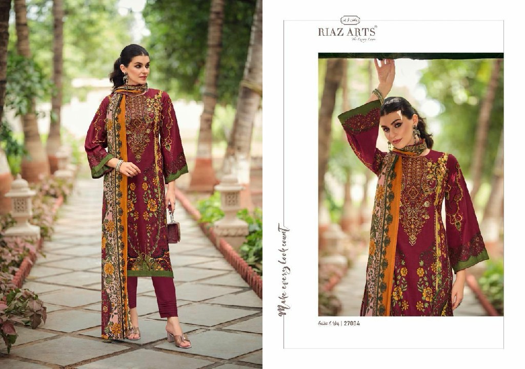 Riaz Arts Gulzar E Ishq Wholesale Pure Karachi Lawn With Work Dress Material