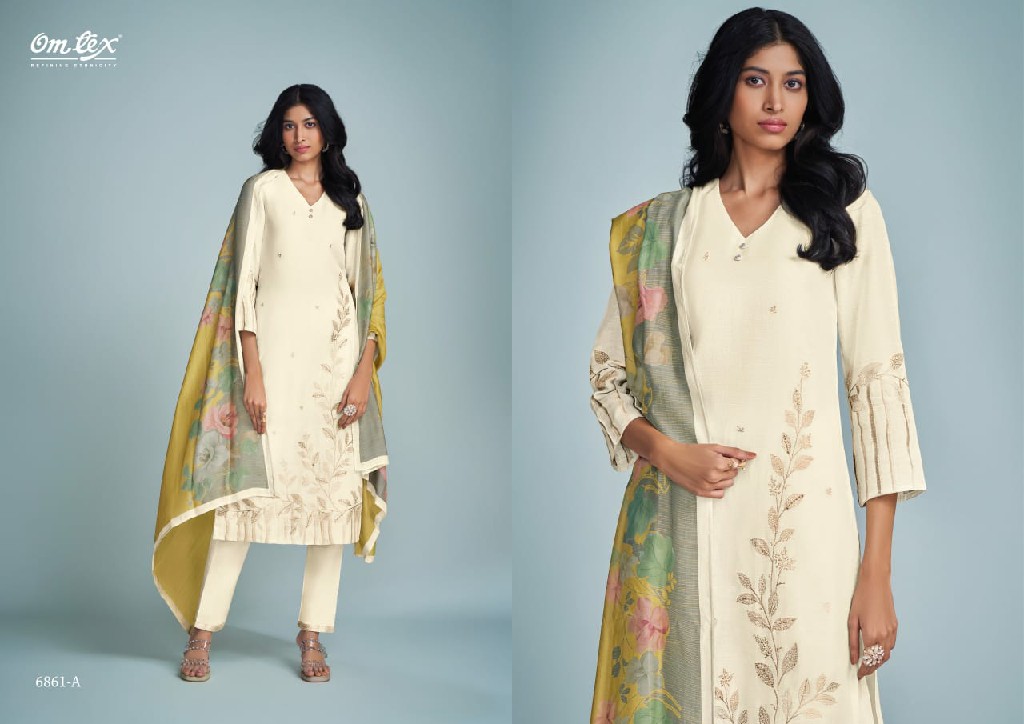 Omtex Mismee Wholesale Pure Linen Jacquard With Hand Work Salwar Suits