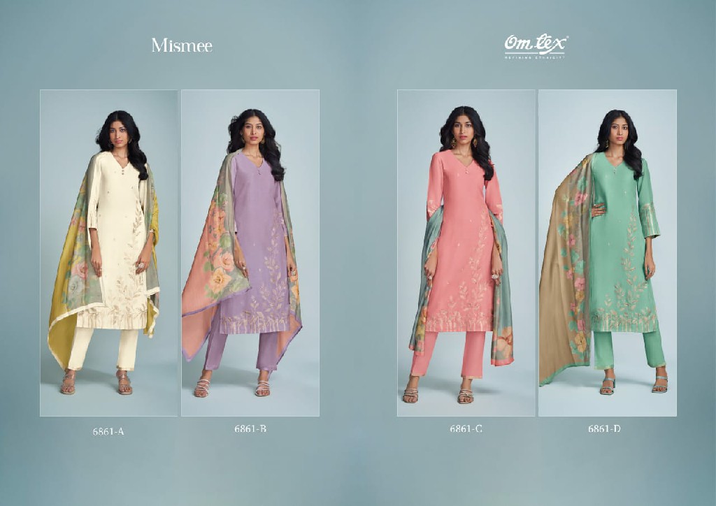 Omtex Mismee Wholesale Pure Linen Jacquard With Hand Work Salwar Suits