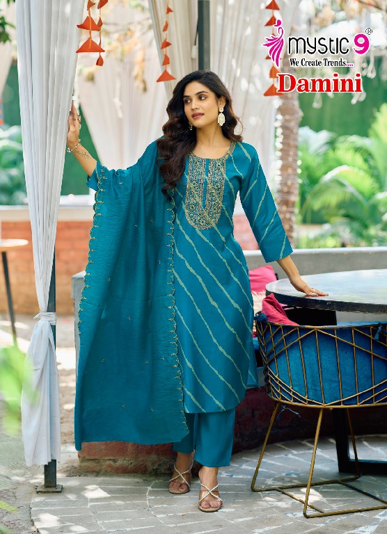 Mystic 9 Damini Vol-1 Wholesale Roman Silk Modal Lehriya Print Straight Cut Catalog