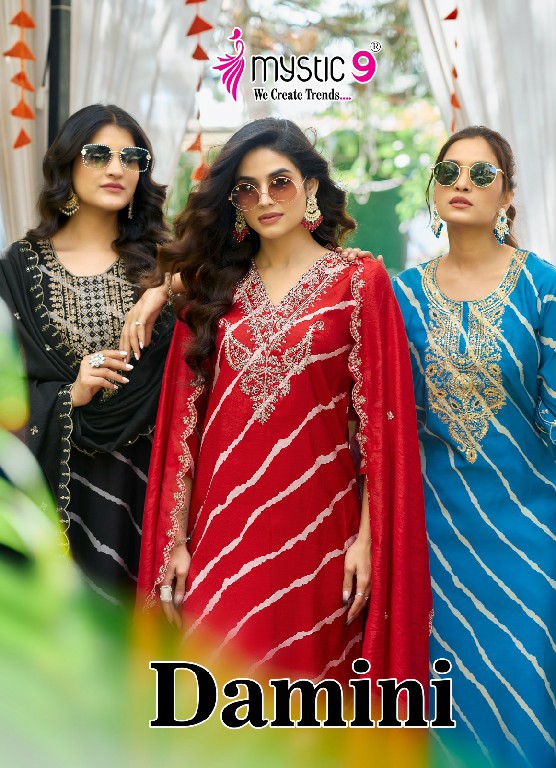 Mystic 9 Damini Vol-1 Wholesale Roman Silk Modal Lehriya Print Straight Cut Catalog