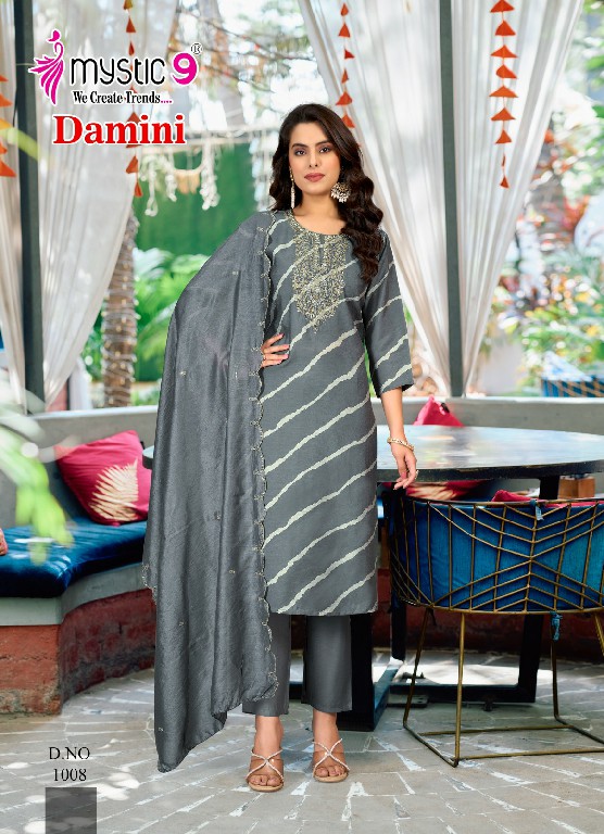 Mystic 9 Damini Vol-1 Wholesale Roman Silk Modal Lehriya Print Straight Cut Catalog