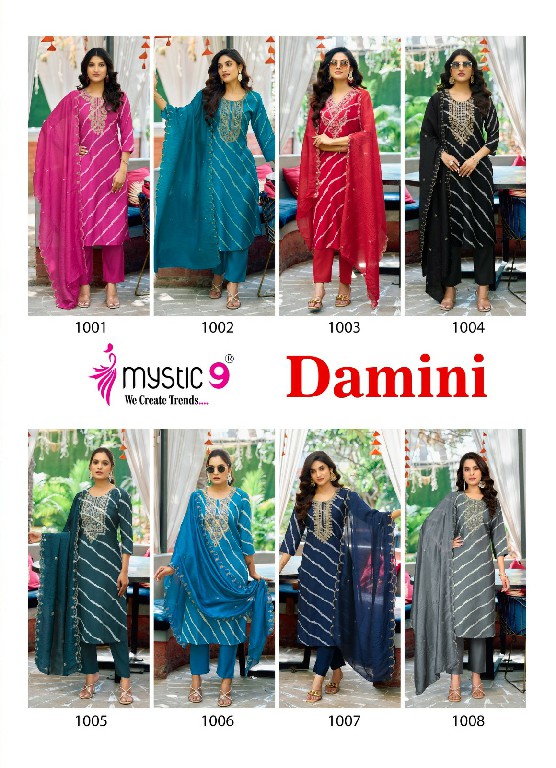 Mystic 9 Damini Vol-1 Wholesale Roman Silk Modal Lehriya Print Straight Cut Catalog