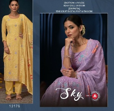 Triple AAA Sky Wholesale Star Georgette Heavy Work Dress Material