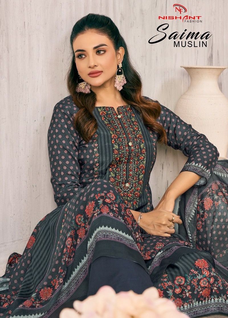 Nishant Saima Muslin Wholesale Pure Viscose Muslin With Heavy Handwork Dress Material