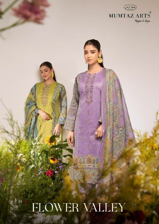 Mumtaz Arts Flower Valley Wholesale Pure Jam Satin With Embroidery Work Dress Material