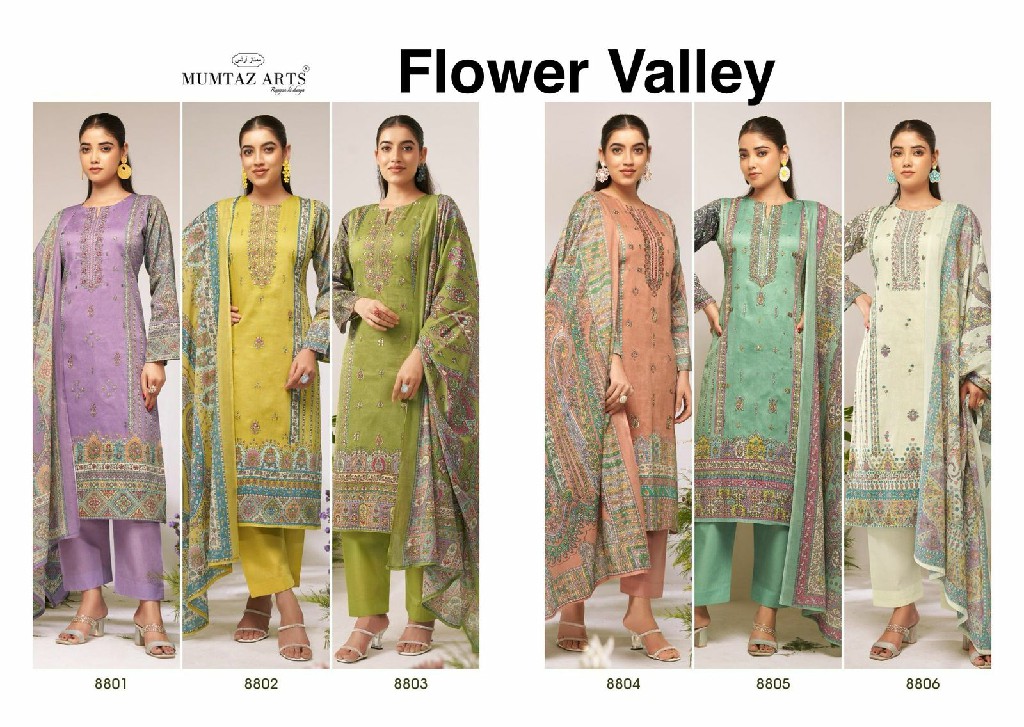 Mumtaz Arts Flower Valley Wholesale Pure Jam Satin With Embroidery Work Dress Material