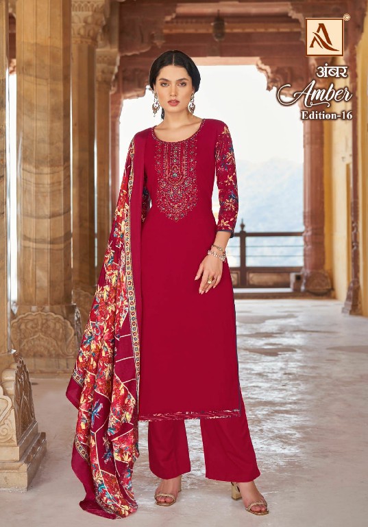 Alok Amber Vol-16 Wholesale Reyon With Fancy Work Dress Material