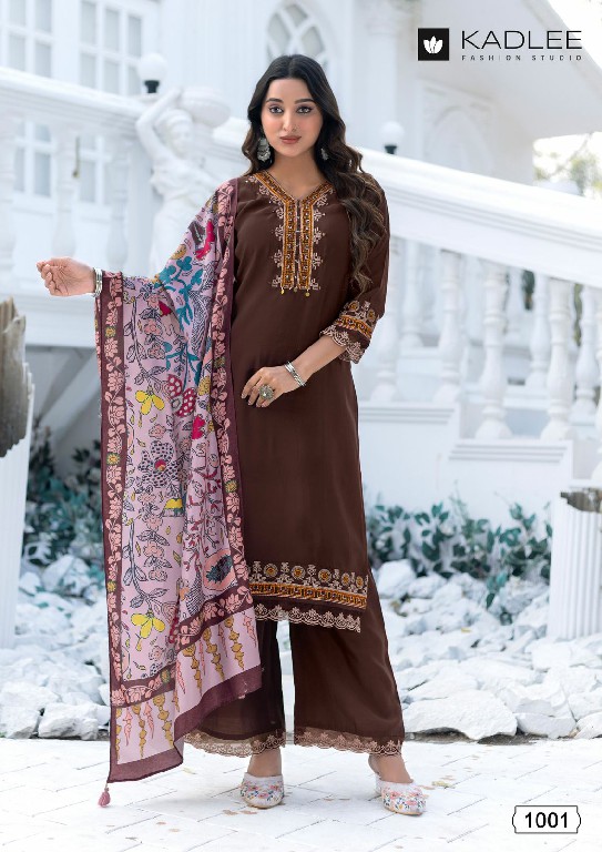 Kadlee Evergreen Wholesale Viscose Silk Top With Pant And Dupatta