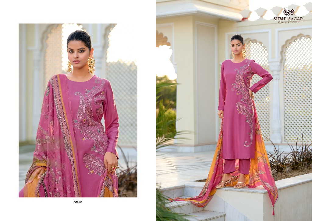 Siddhi Sagar Sanam Wholesale Pure Bemberg Silk With Work Dress Material