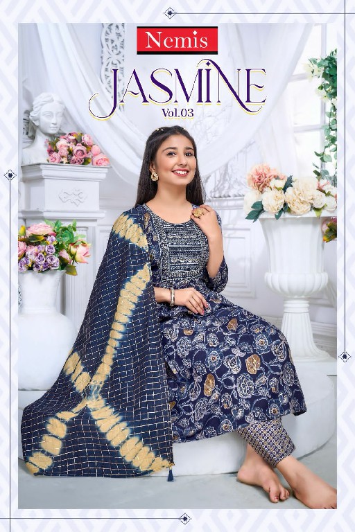 nemis jasmine vol 3 capsule foil print readymade modern kids 3pcs indian combo dress