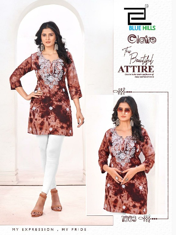 Blue Hills Claire Wholesale Reyon Print With Embroidery Work Short Tops