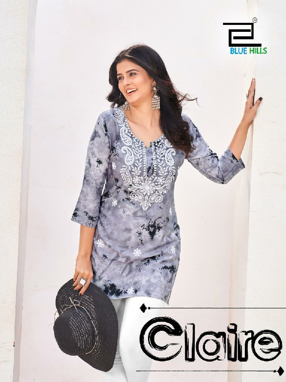 Blue Hills Claire Wholesale Reyon Print With Embroidery Work Short Tops