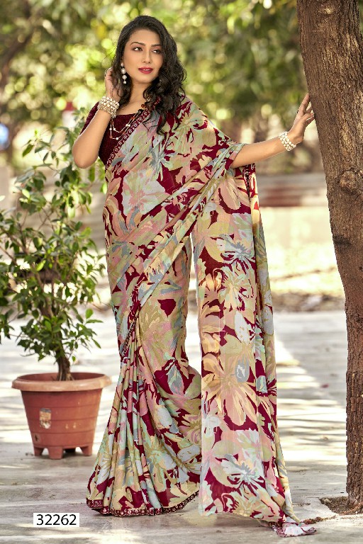 Vallabhi Dora Wholesale Floral Print With Swarovsaki Work Sarees