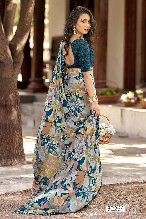 Vallabhi Dora Wholesale Floral Print With Swarovsaki Work Sarees