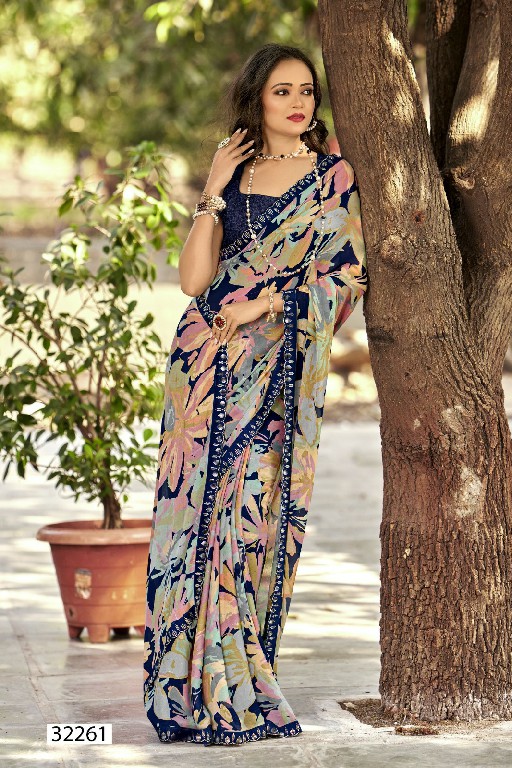 Vallabhi Dora Wholesale Floral Print With Swarovsaki Work Sarees