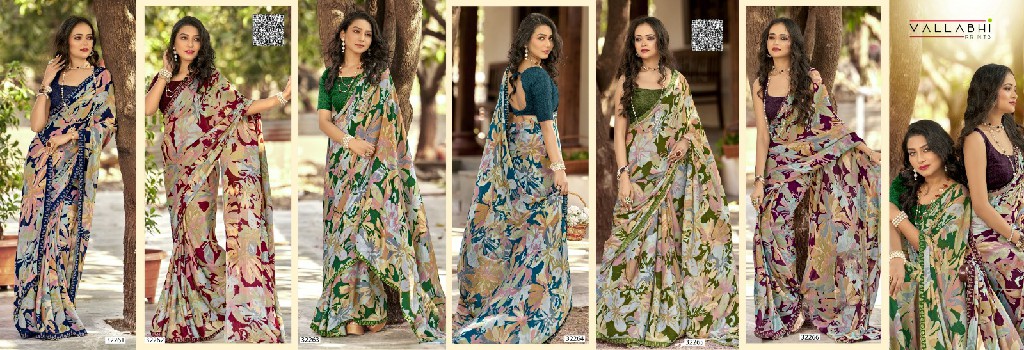 Vallabhi Dora Wholesale Floral Print With Swarovsaki Work Sarees
