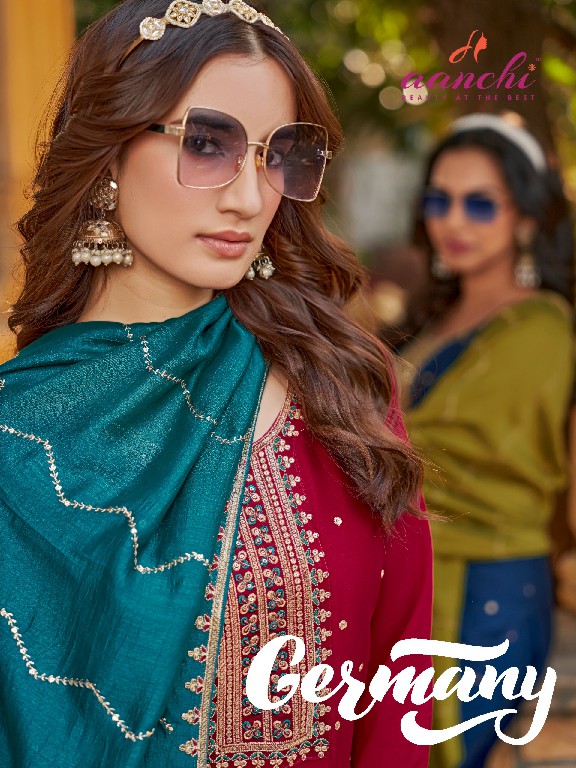 Aanchi Germany Wholesale Vichitra Silk 3 Piece Set Straight Concept Suits