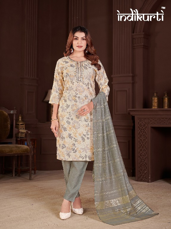 Indikurti Payal Wholesale Vertican Print With Work Top With Pant And Dupatta Combo