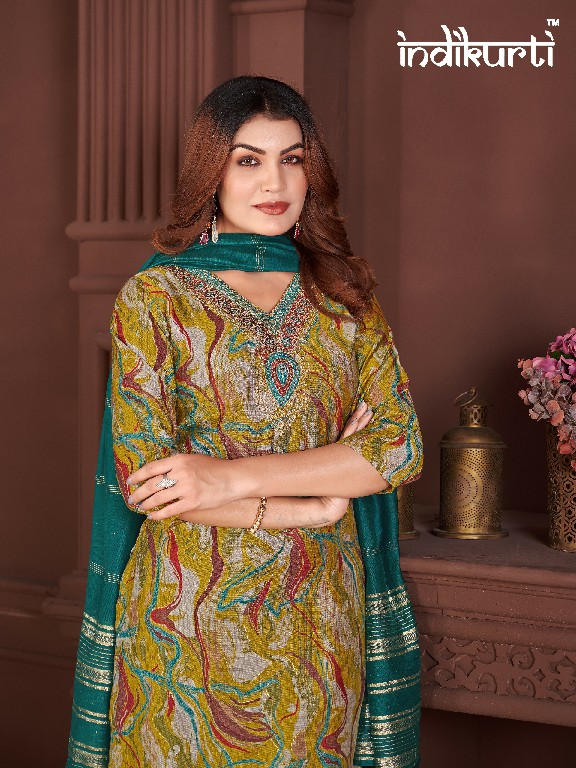 Indikurti Payal Wholesale Vertican Print With Work Top With Pant And Dupatta Combo