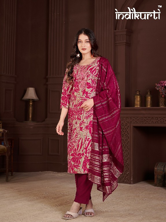 Indikurti Payal Wholesale Vertican Print With Work Top With Pant And Dupatta Combo