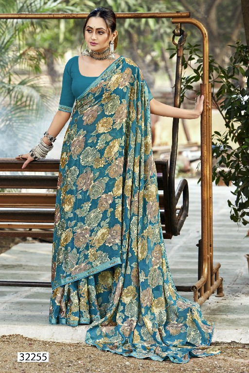 Vallabhi Mihika Wholesale Moss Georgette Floral Print Indian Sarees