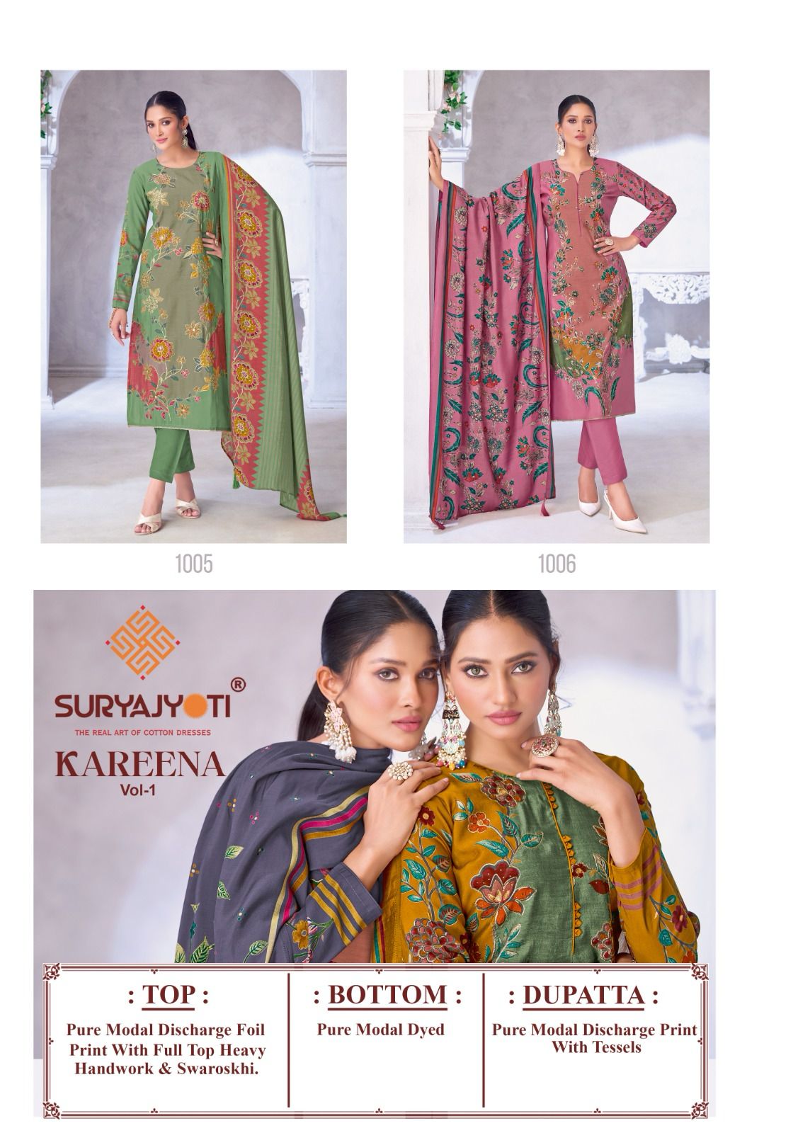 Suryajyoti Kareena Vol-1 Wholesale Pure Modal Discharge With Work Dress Material