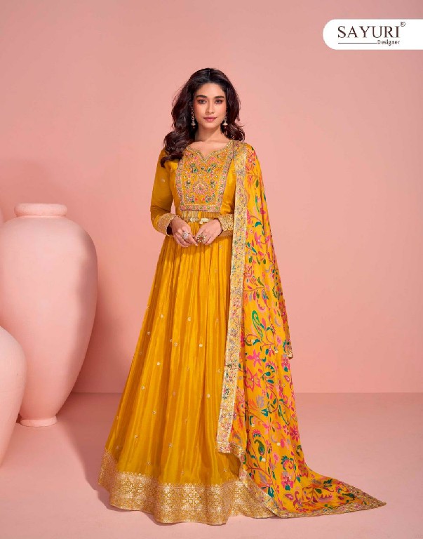 sayuri designer mayuri chinon silk readymade exclusive gown set exports