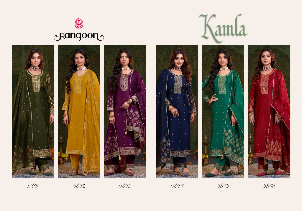 Rangoon Kamla Wholesale Dyed Jacquard With Khatli Work Readymade Suits