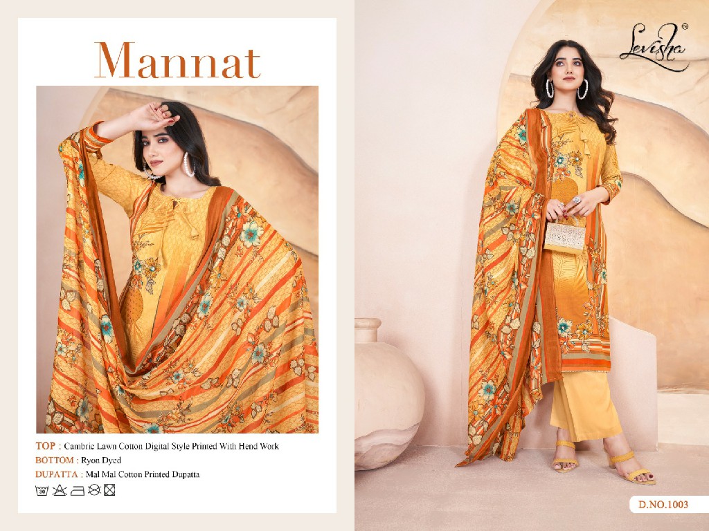 Levisha Mannat Wholesale Cambric Cotton With Work Dress Material