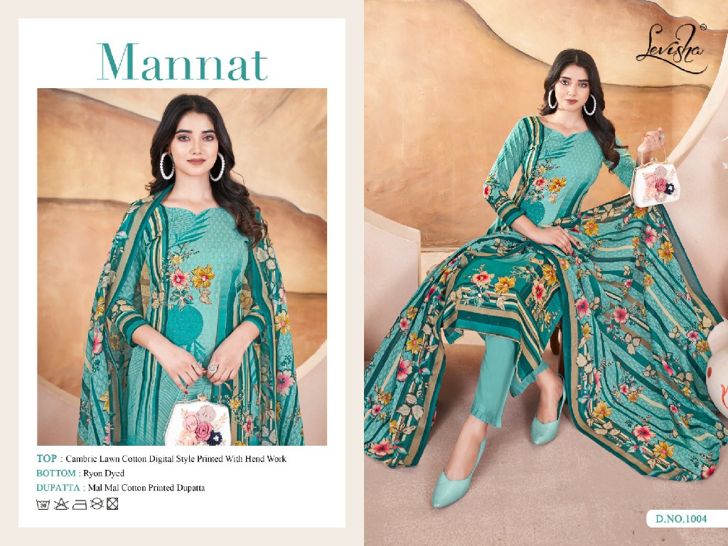 Levisha Mannat Wholesale Cambric Cotton With Work Dress Material