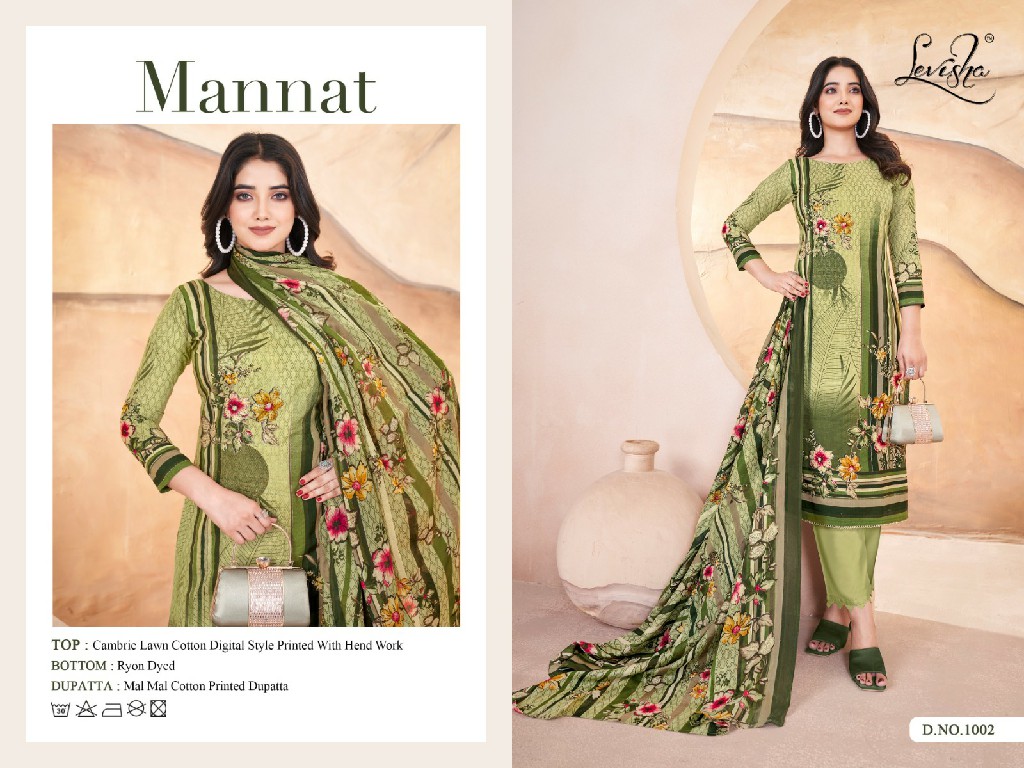 Levisha Mannat Wholesale Cambric Cotton With Work Dress Material