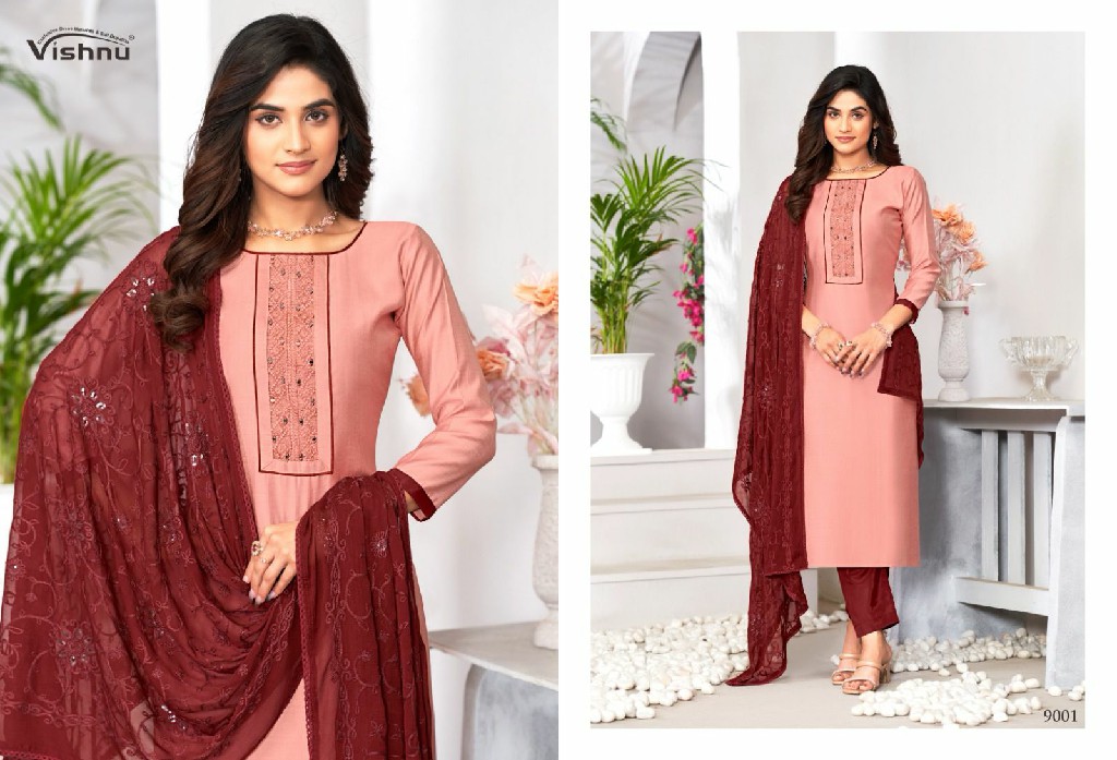 Vishnu Monalisha Wholesale Vertican Fabrics With Work Dress Material