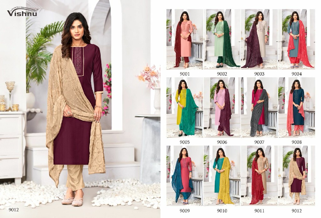 Vishnu Monalisha Wholesale Vertican Fabrics With Work Dress Material